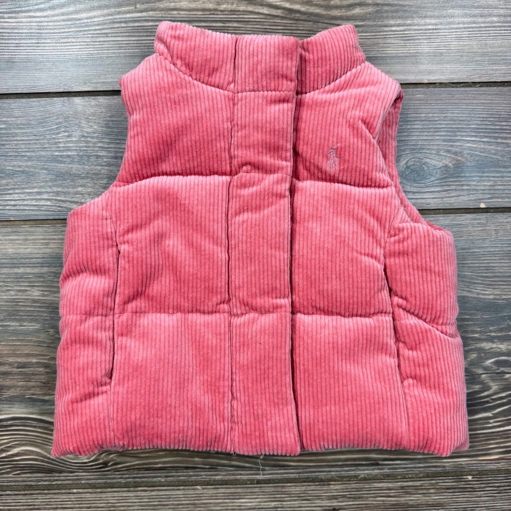 Ralph Lauren Kids 9M Puffer Vest Pink Corduroy Quilted Mock Neck Excellent